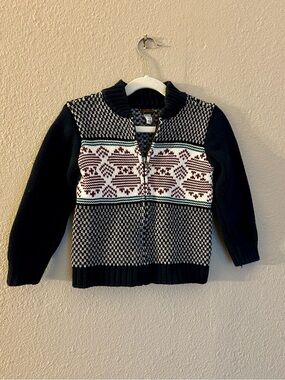 Tea Collection Navy, White & Burgundy Fair Isle Zip Sweater
